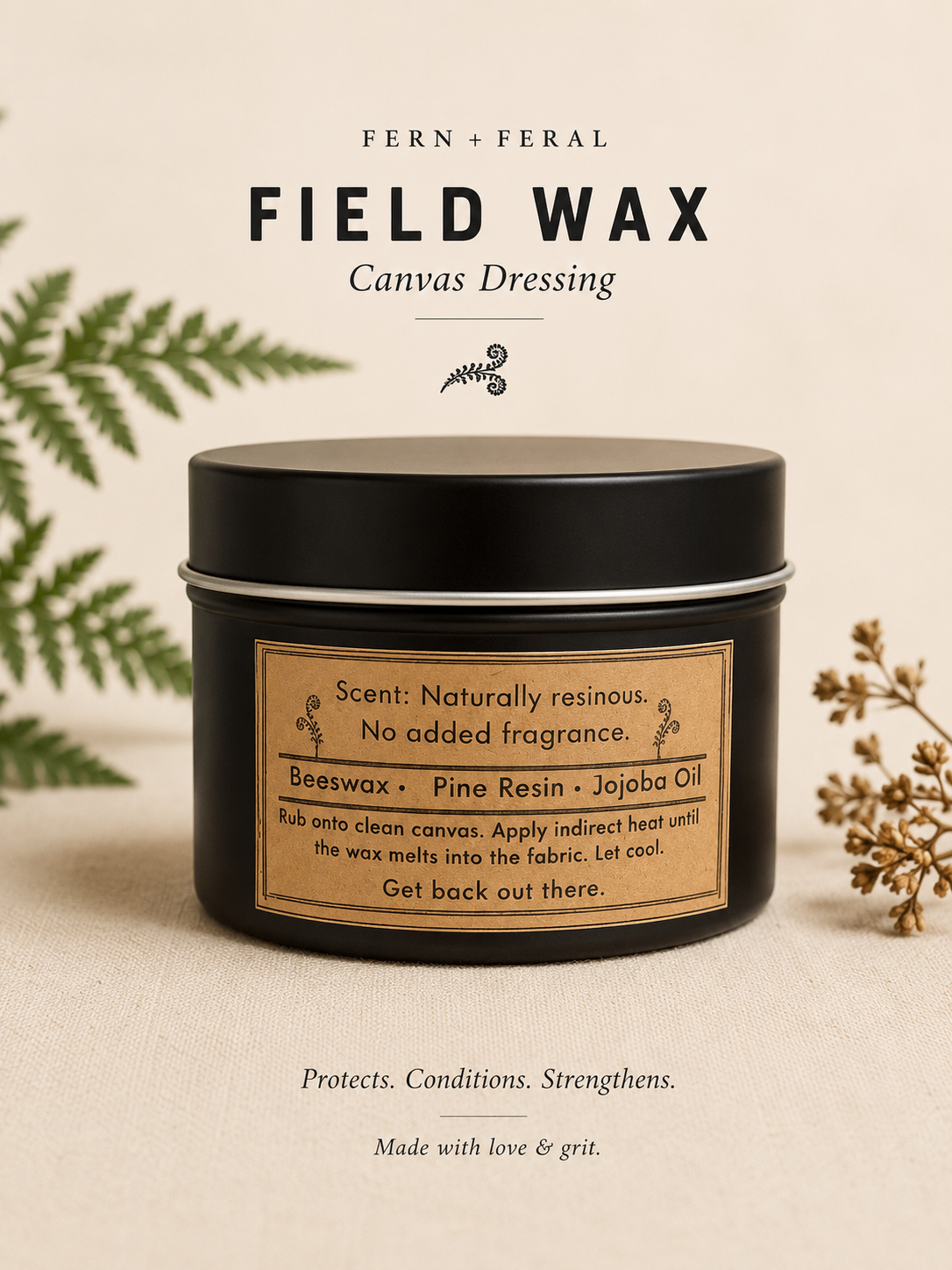 Canvas Wax | Beeswax Canvas Dressing | Waxed Canvas Conditioner | Waterproofing Wax for Bags, Jackets & Gear | Fern + Feral Field Wax