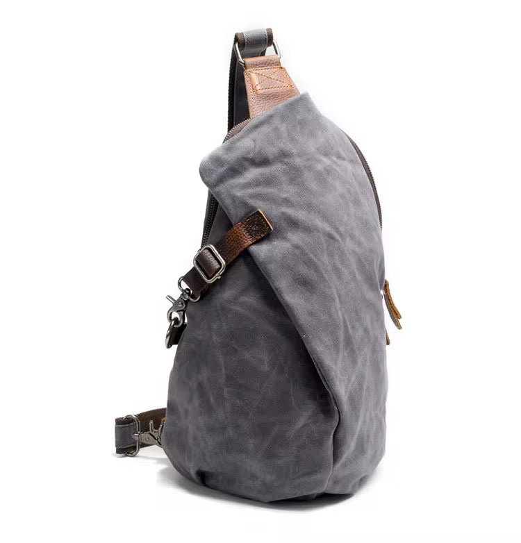 Waterproof Waxed Canvas Sling Backpack (Dumpling Bag Energy)