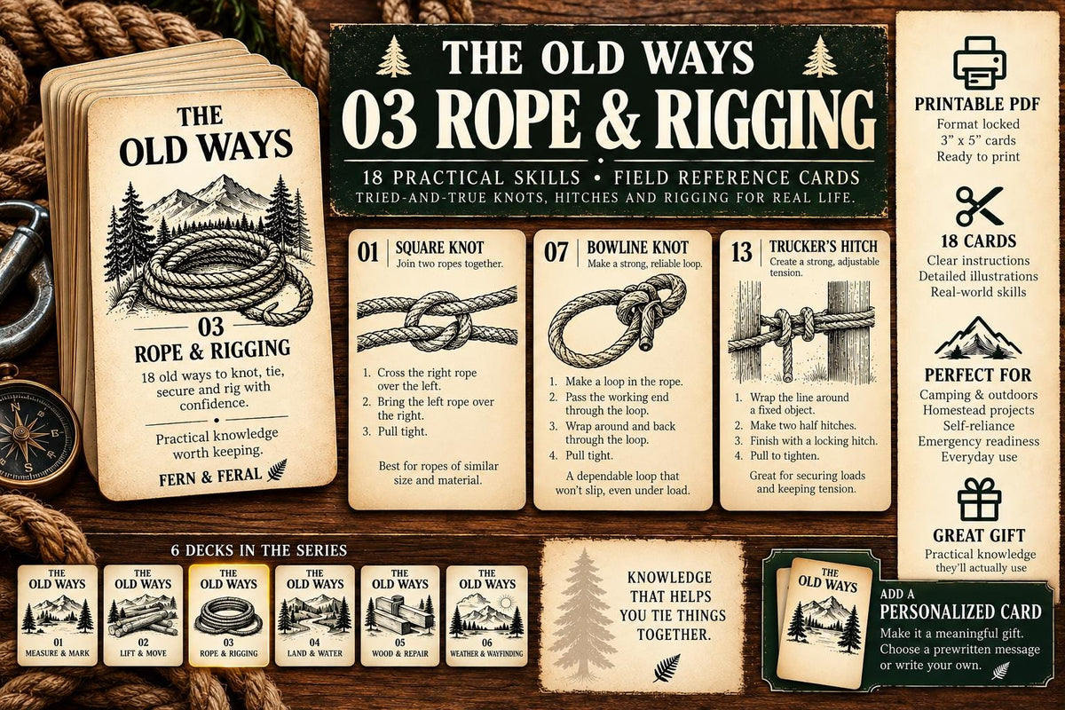 The Old Ways 03: Rope And Rigging | Printable Knot Cards | Knots Lashing and Rigging Field Guide | Outdoor Bushcraft Reference | Digital PDF
