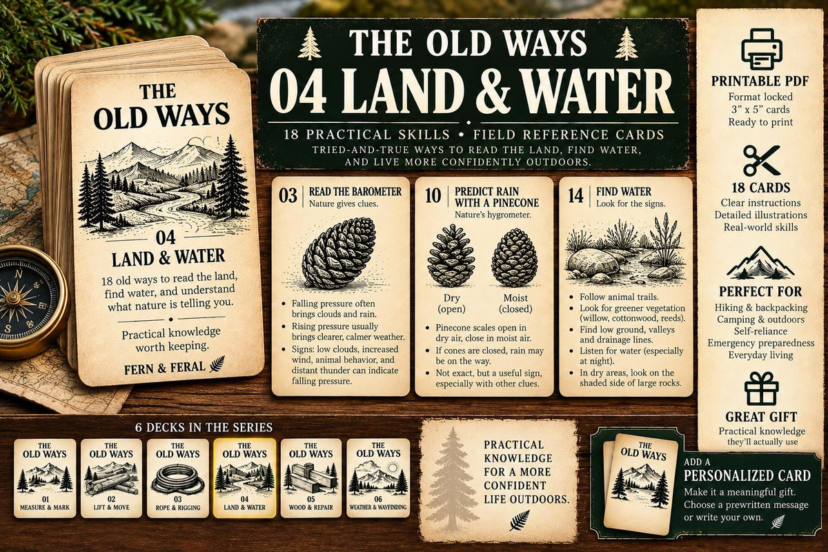 The Old Ways 04: Land and Water | Printable Homestead Field Cards | Soil Water and Land Skills | Garden Reference Guide | Digital Download