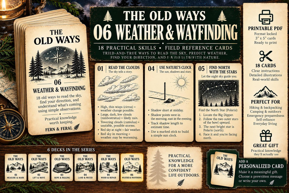 The Old Ways 06: Weather and Wayfinding | Printable Outdoor Field Cards | Weather Nature and Navigation Guide | Hiking Gift | Digital PDF