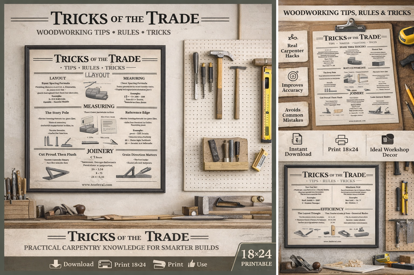 Tricks of the Trade Poster (Printable) | Woodworking Tips, Carpentry Techniques & Shop Rules | 2:3 3:4 4:5