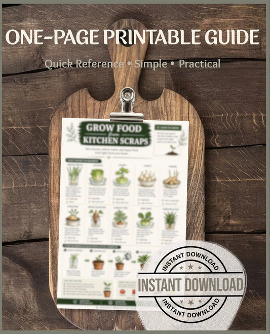Grow Food From Kitchen Scraps Printable Guide | Regrow Vegetables Cheat Sheet PDF | Sustainable Gardening | Instant Download