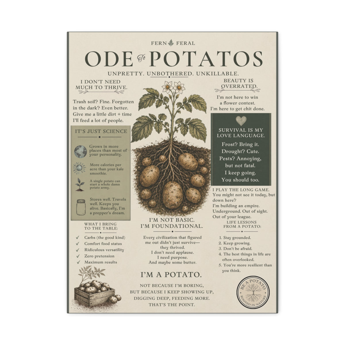 Ode to Potatoes canvas print | botanical potato art, kitchen wall decor