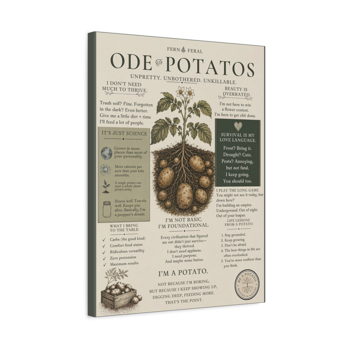Ode to Potatoes canvas print | botanical potato art, kitchen wall decor