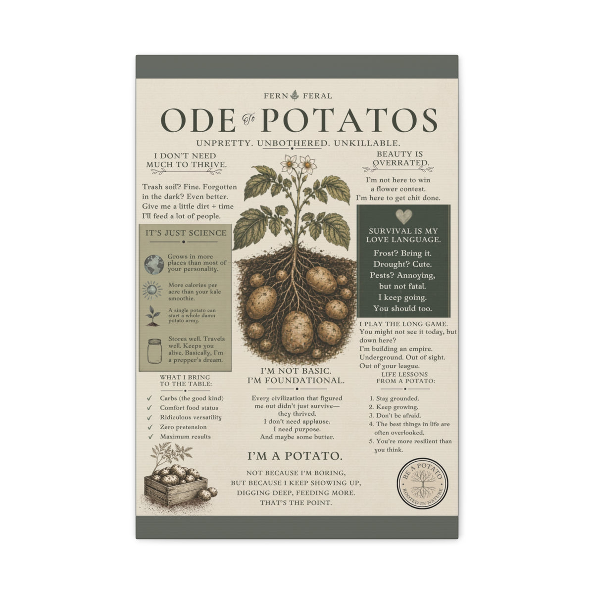 Ode to Potatoes canvas print | botanical potato art, kitchen wall decor