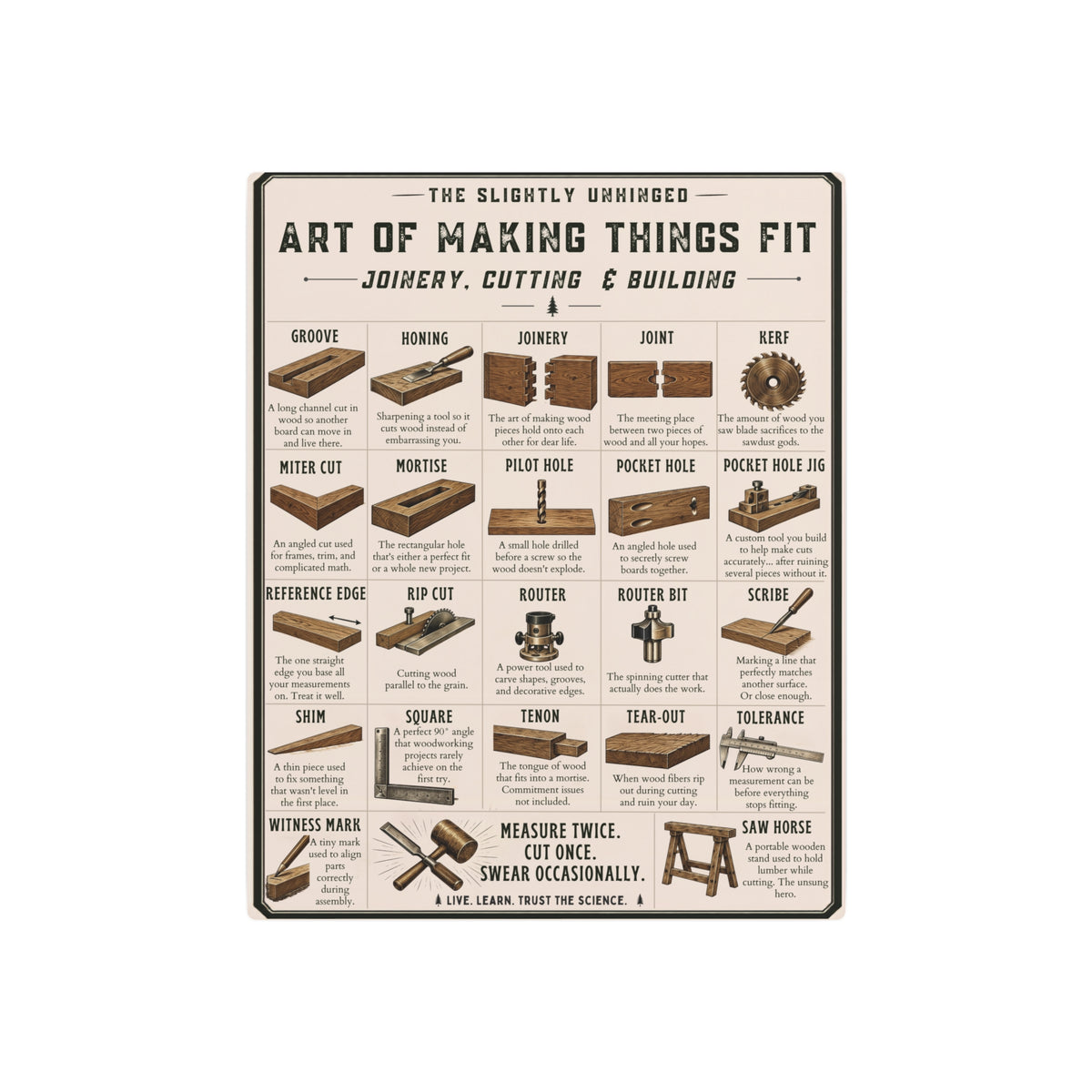 Art of Making Things Fit metal art sign | Woodworking joinery poster