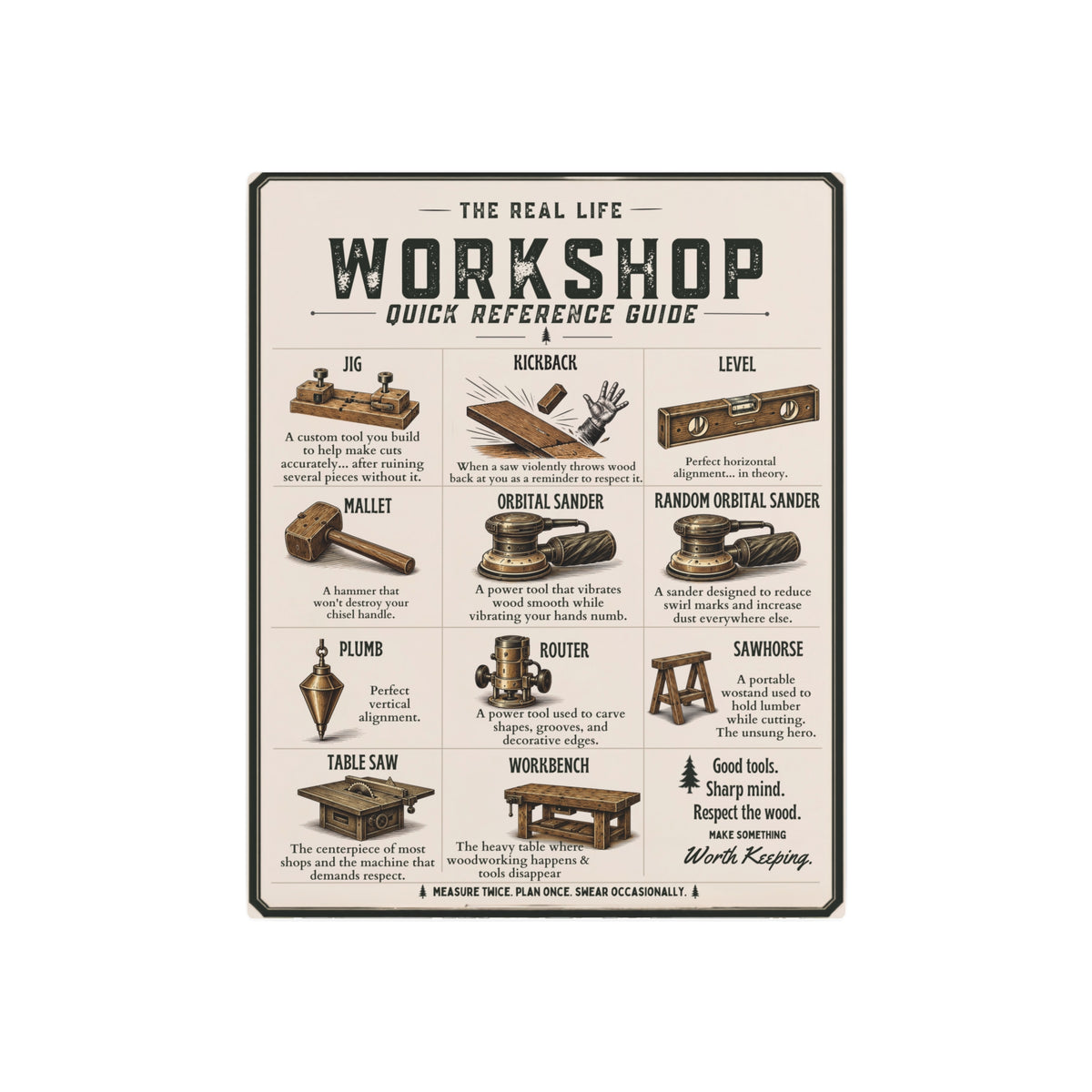 Workshop Tools Reference Metal Art Sign | Woodworking Decor