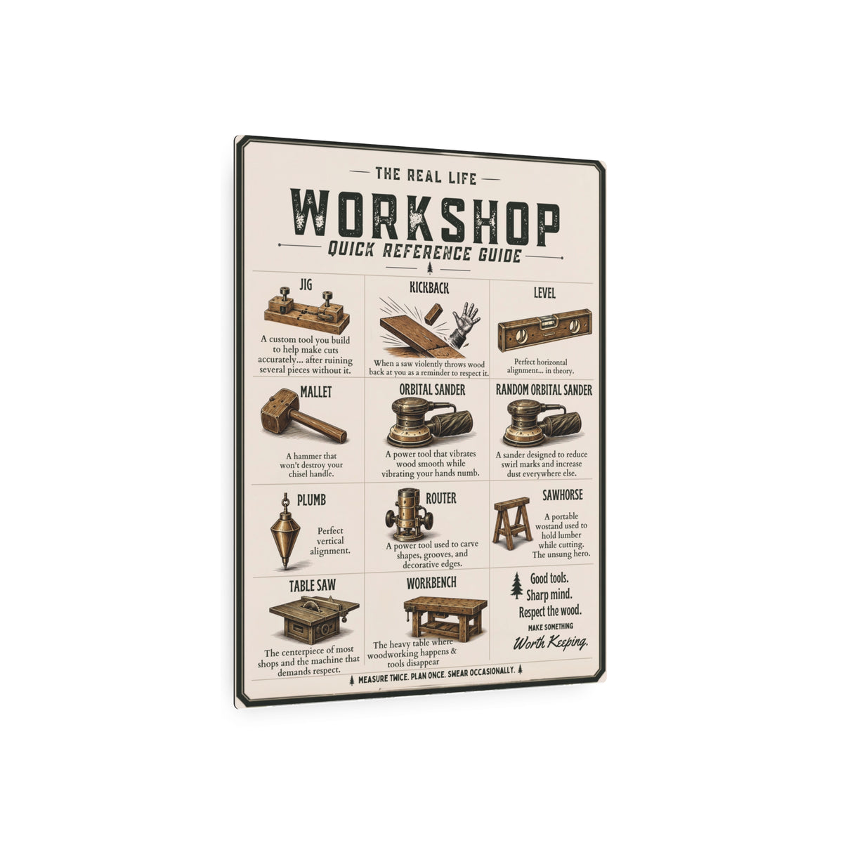 Workshop Tools Reference Metal Art Sign | Woodworking Decor