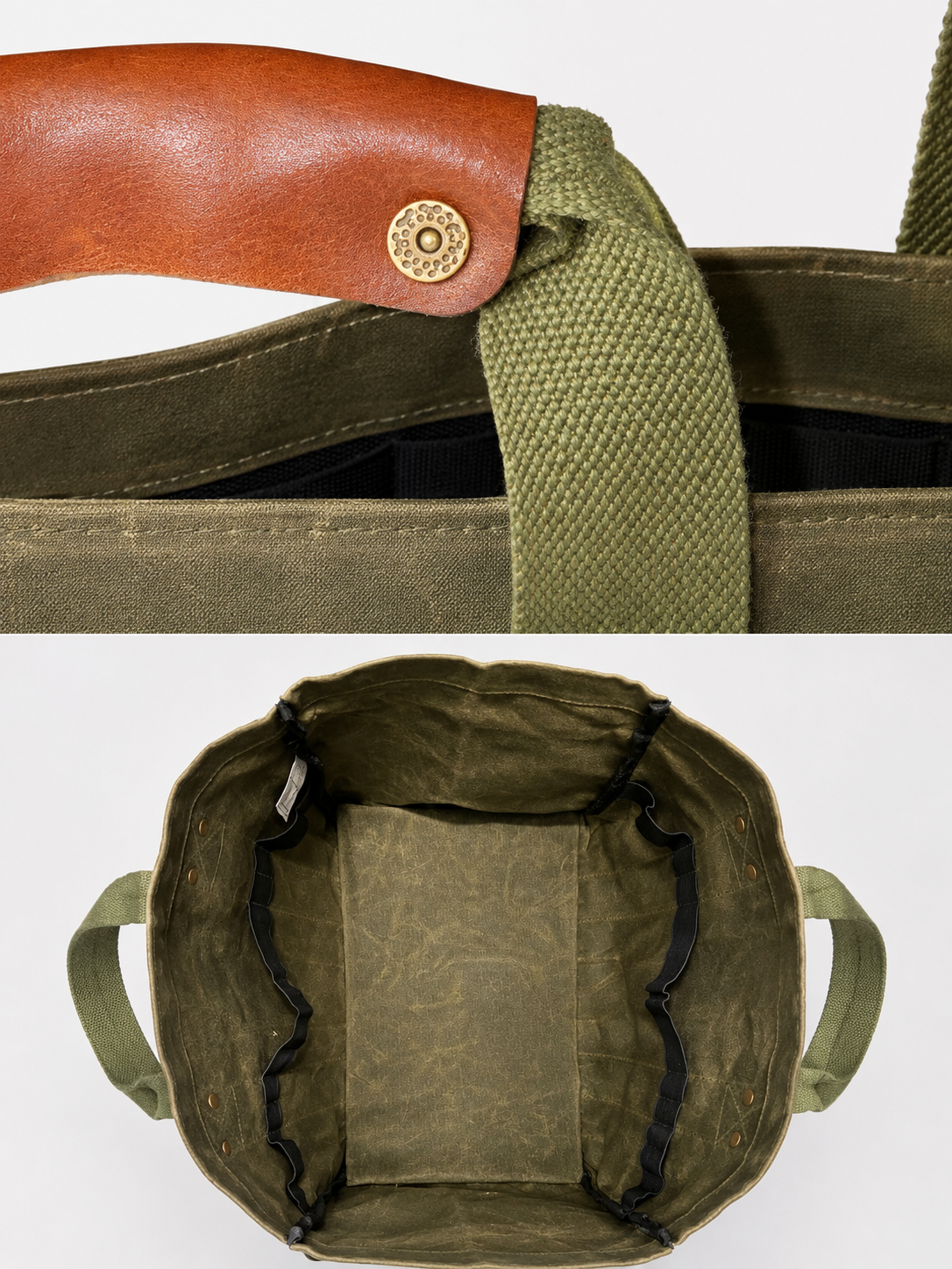 Personalized Waxed Canvas Tote Bag, Garden Tool Bag & Utility Caddy, Custom Leather Patch Organizer, Gardener Handyman Gift