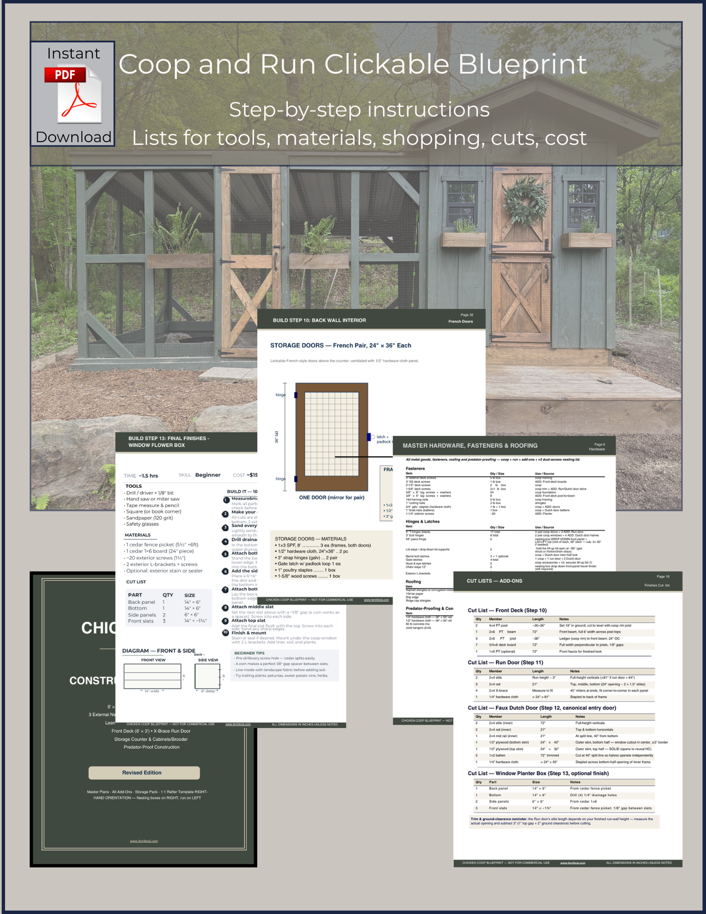 6x8 Chicken Coop Plans + 8x12 Run | DIY Chicken Coop Blueprint | Large Backyard Coop Design with Materials List & Cut List