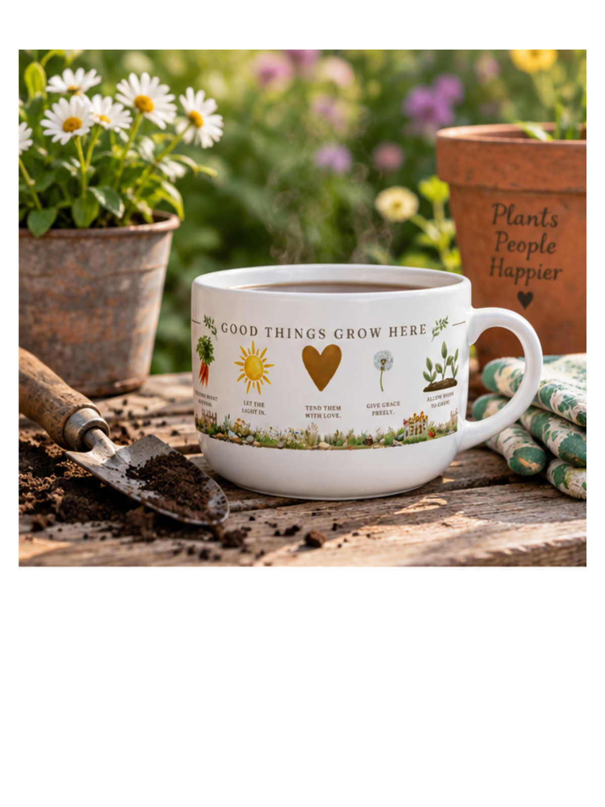 Gardening Mug for Garden Lovers, 25 oz Coffee Mug, Gardener Gift, Good Things Grow Here Mug, Cottage Garden Gi