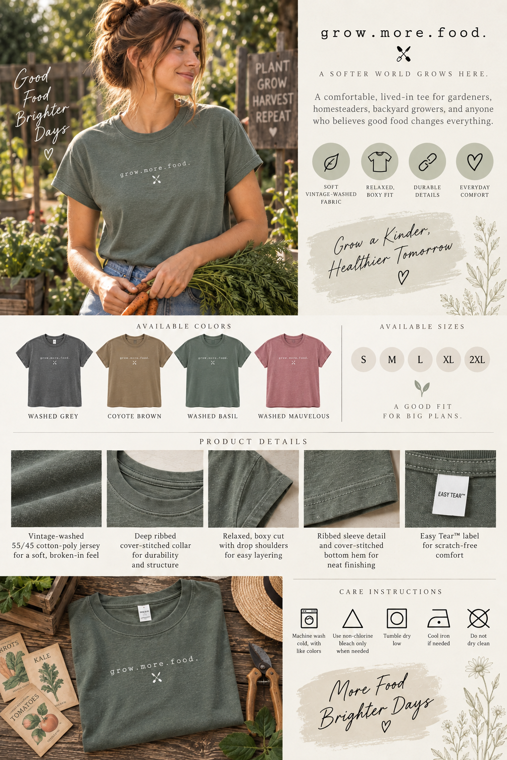 Grow More Food Shirt, Vintage Washed Garden T Shirt, Gardener Homestead Tee