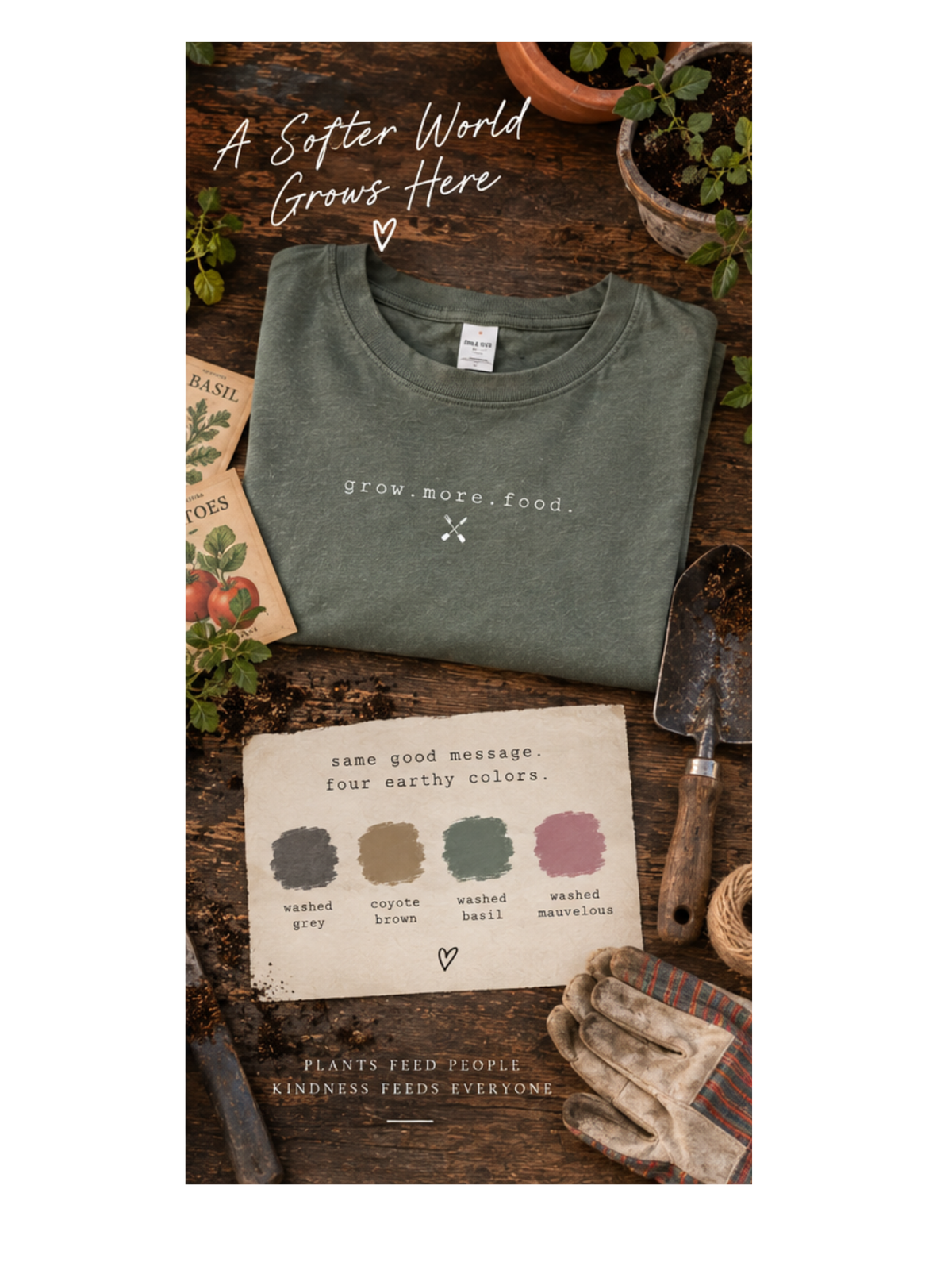 Grow More Food Shirt, Vintage Washed Garden T Shirt, Gardener Homestead Tee
