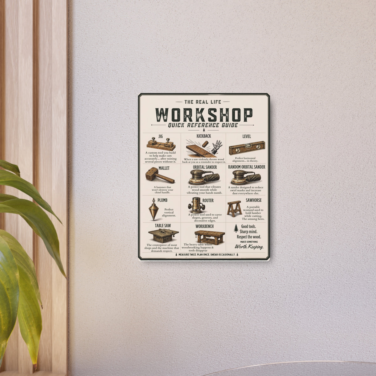 Workshop Tools Reference Metal Art Sign | Woodworking Decor