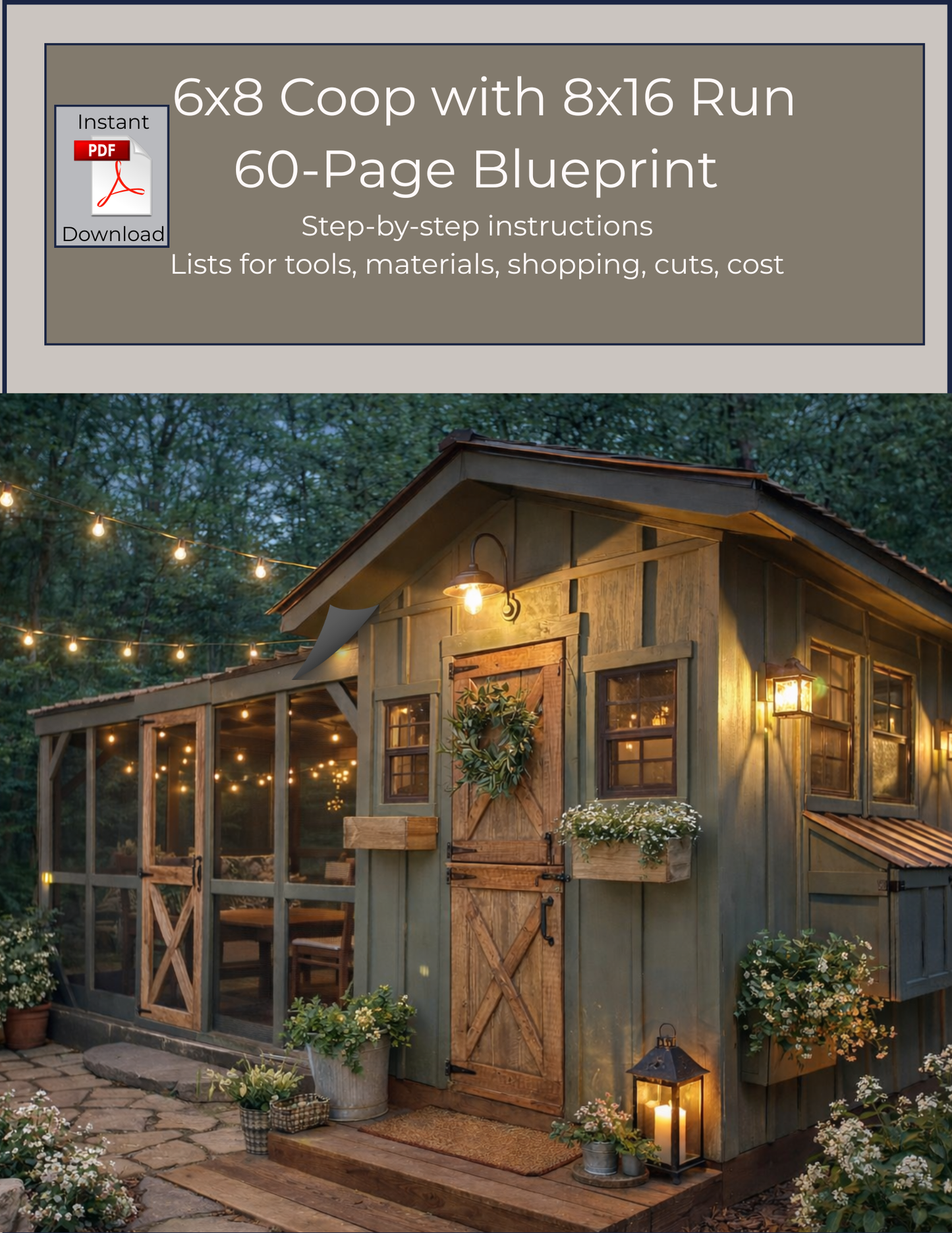 6x8 Chicken Coop Plans + 8x12 Run | DIY Chicken Coop Blueprint | Large Backyard Coop Design with Materials List & Cut List