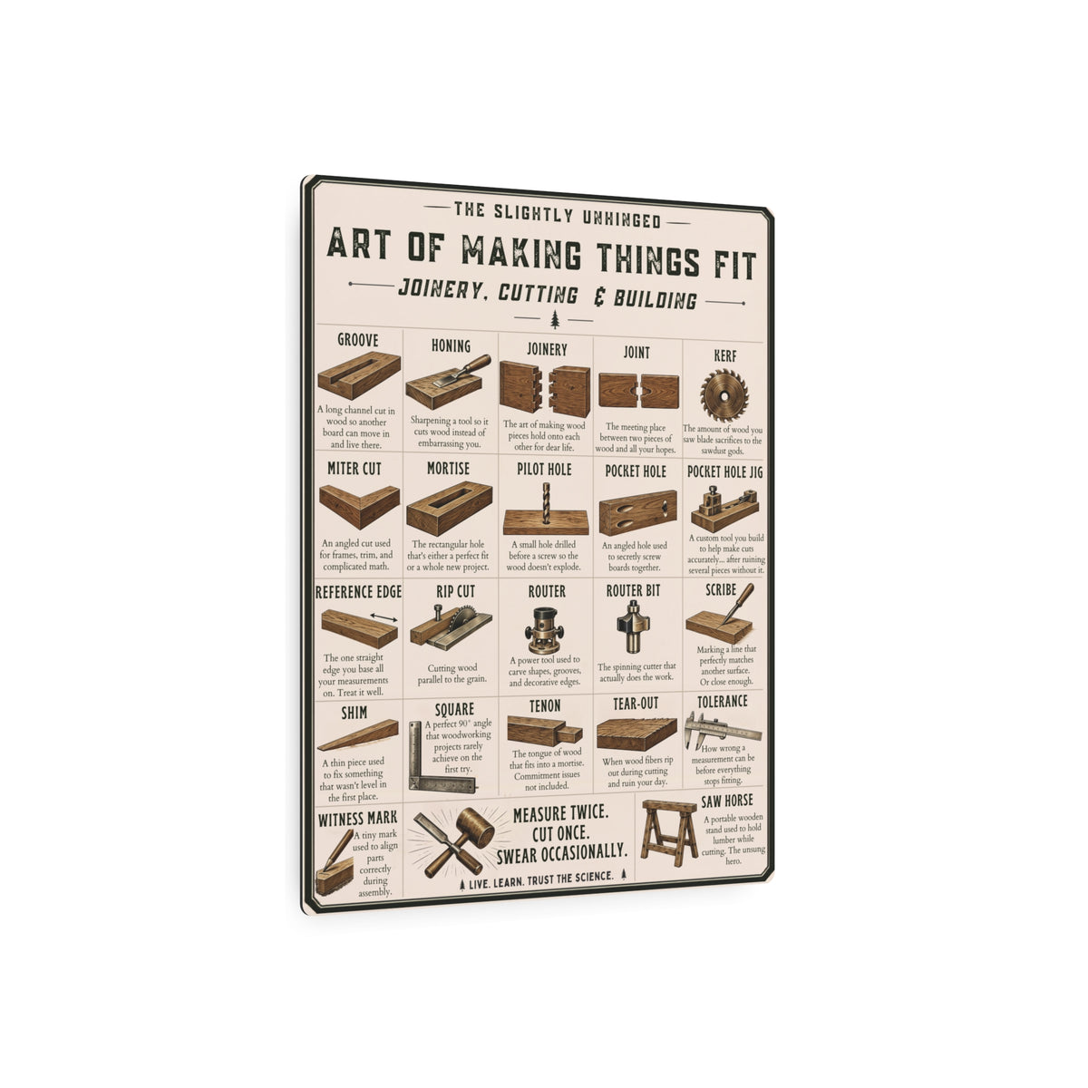 Art of Making Things Fit metal art sign | Woodworking joinery poster