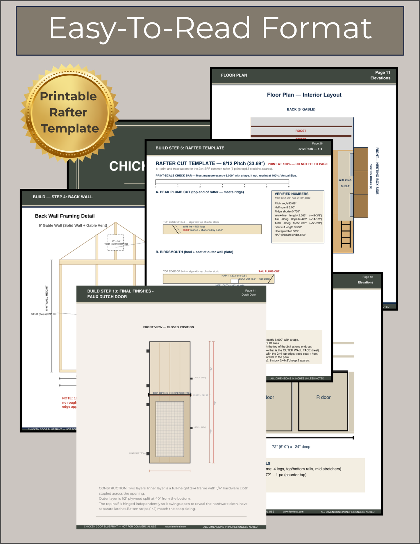 6x8 Chicken Coop Plans + 8x12 Run | DIY Chicken Coop Blueprint | Large Backyard Coop Design with Materials List & Cut List
