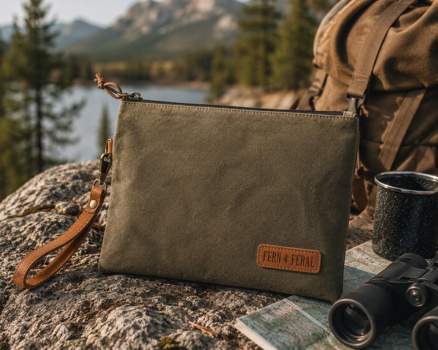 Personalized Waxed Canvas Everyday Pouch | Custom Engraved Leather Zipper Bag | Travel Organizer | EDC Bag | Toiletry Kit | Hiking | Gift