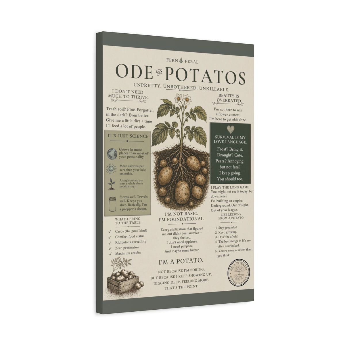 Ode to Potatoes canvas print | botanical potato art, kitchen wall decor