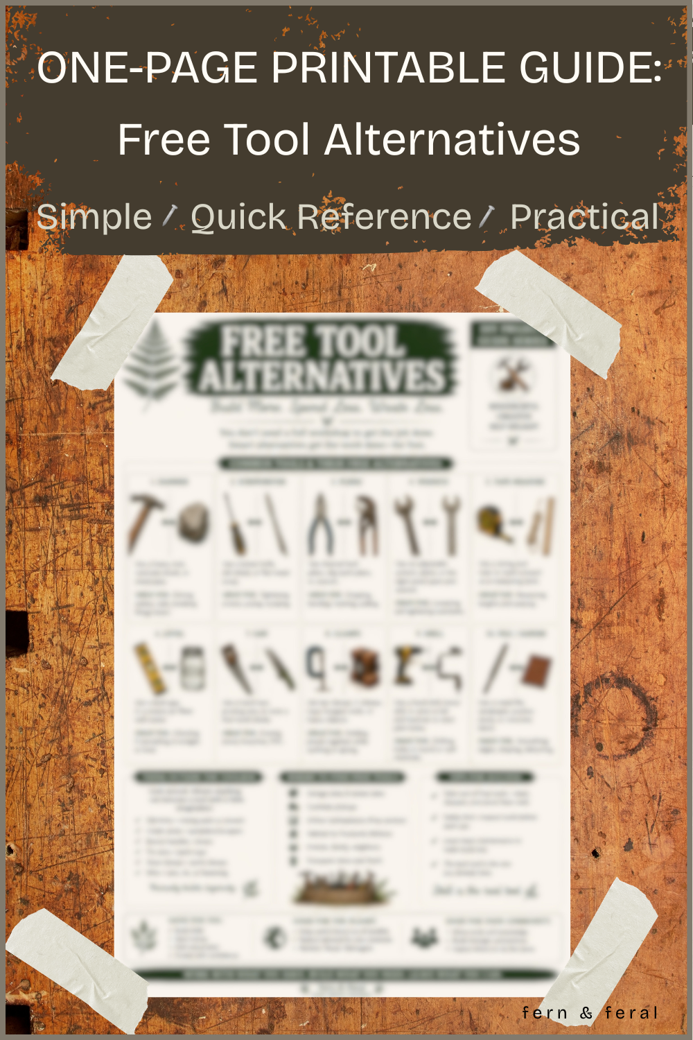 Free Tool Alternatives Printable Guide | DIY Workshop Hacks PDF | Budget Woodworking Cheat Sheet | Maker Reference Guide