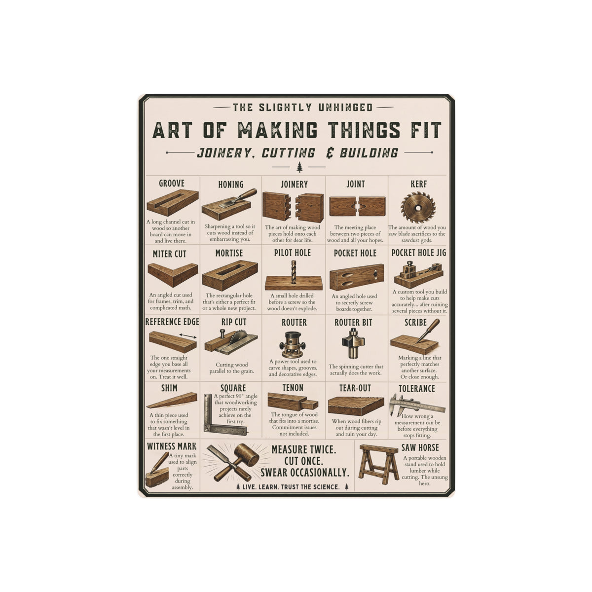 Art of Making Things Fit metal art sign | Woodworking joinery poster