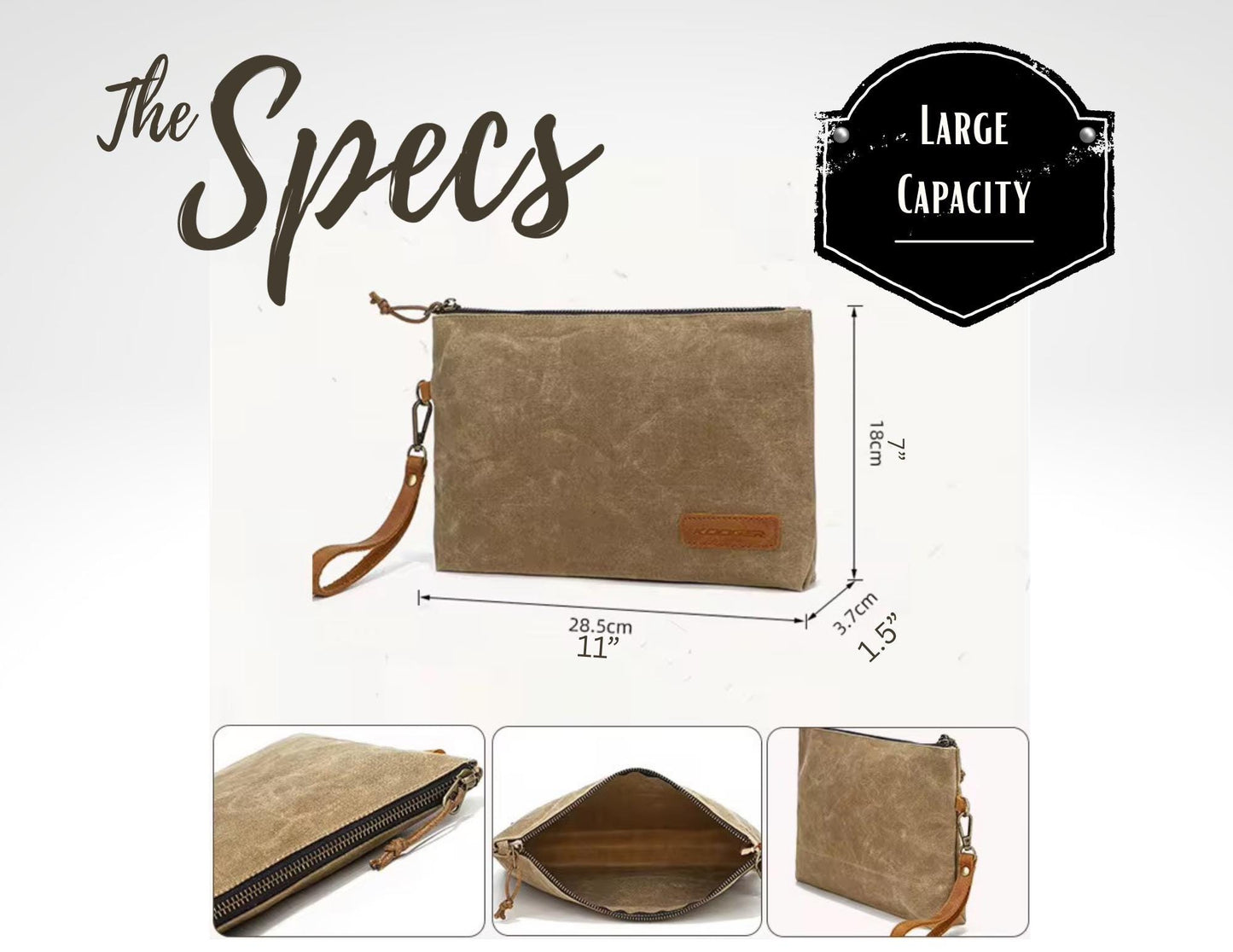 Personalized Waxed Canvas Everyday Pouch | Custom Engraved Leather Zipper Bag | Travel Organizer | EDC Bag | Toiletry Kit | Hiking | Gift