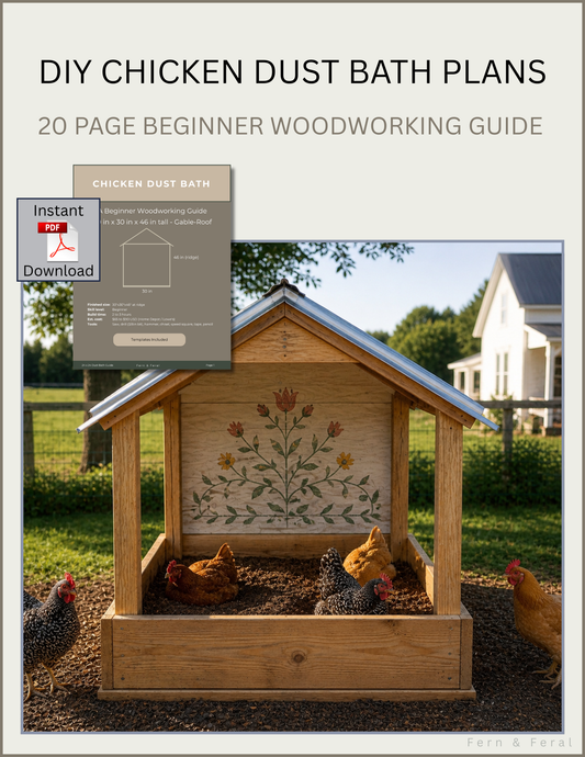DIY Covered Chicken Dust Bath Plans | 30”x30” Gable Roof Dust Bath for Backyard Chickens | Cleaner Coop & Happier Hens