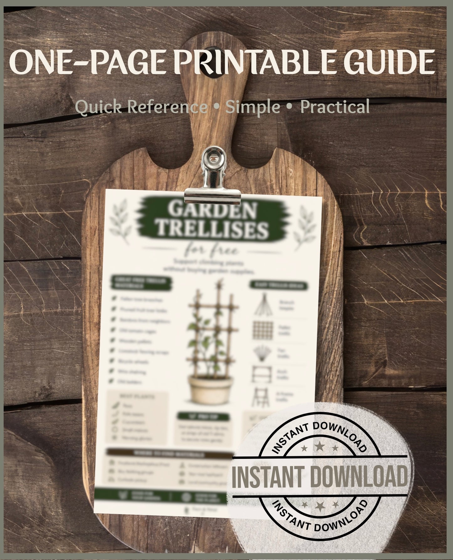 Garden Trellises for Free Printable Guide | DIY Trellis Ideas PDF | Vertical Gardening Cheat Sheet | Beginner Garden Printable