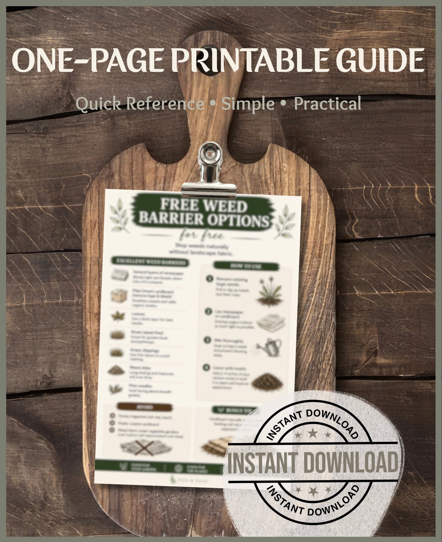 Free Weed Barrier Printable Guide | Natural Weed Control Cheat Sheet PDF | Organic Gardening Printable | Instant Download