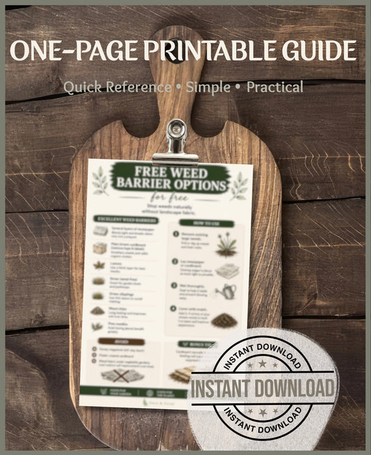 Free Weed Barrier Printable Guide | Natural Weed Control Cheat Sheet PDF | Organic Gardening Printable | Instant Download