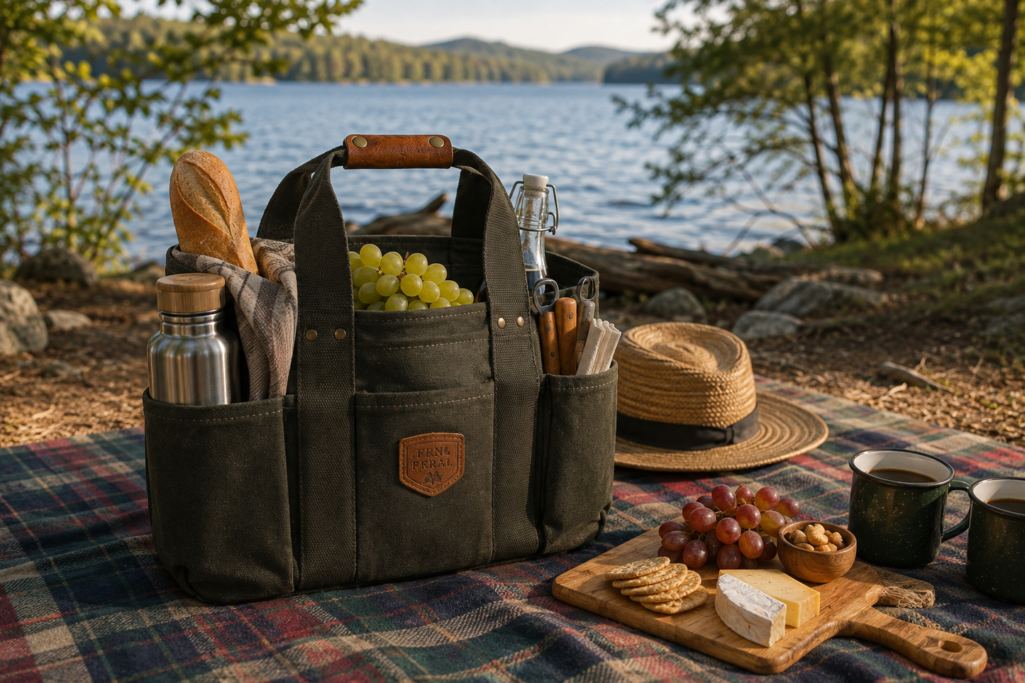 Personalized Waxed Canvas Tote Bag, Garden Tool Bag & Utility Caddy, Custom Leather Patch Organizer, Gardener Handyman Gift