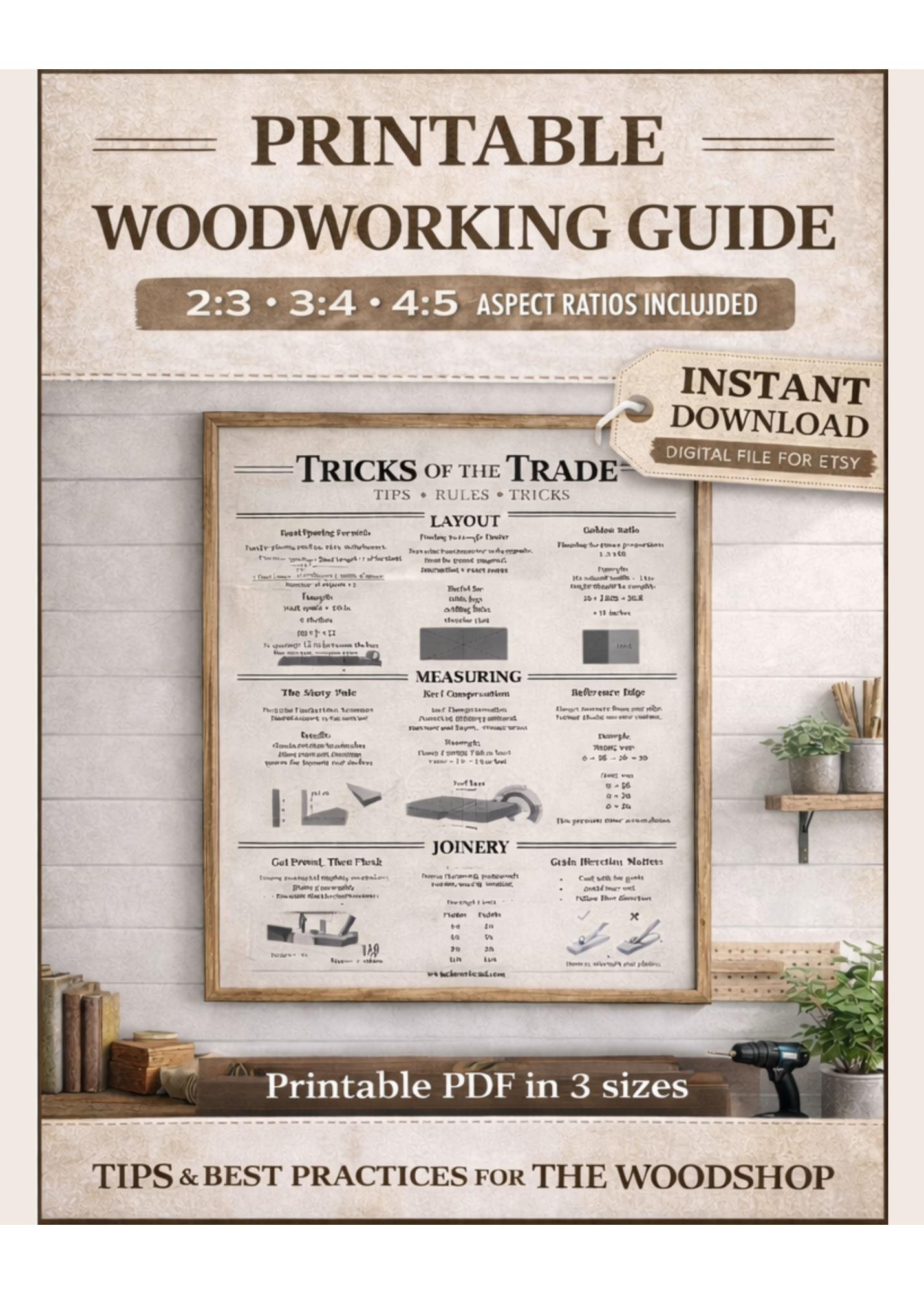 Tricks of the Trade Poster (Printable) | Woodworking Tips, Carpentry Techniques & Shop Rules | 2:3 3:4 4:5