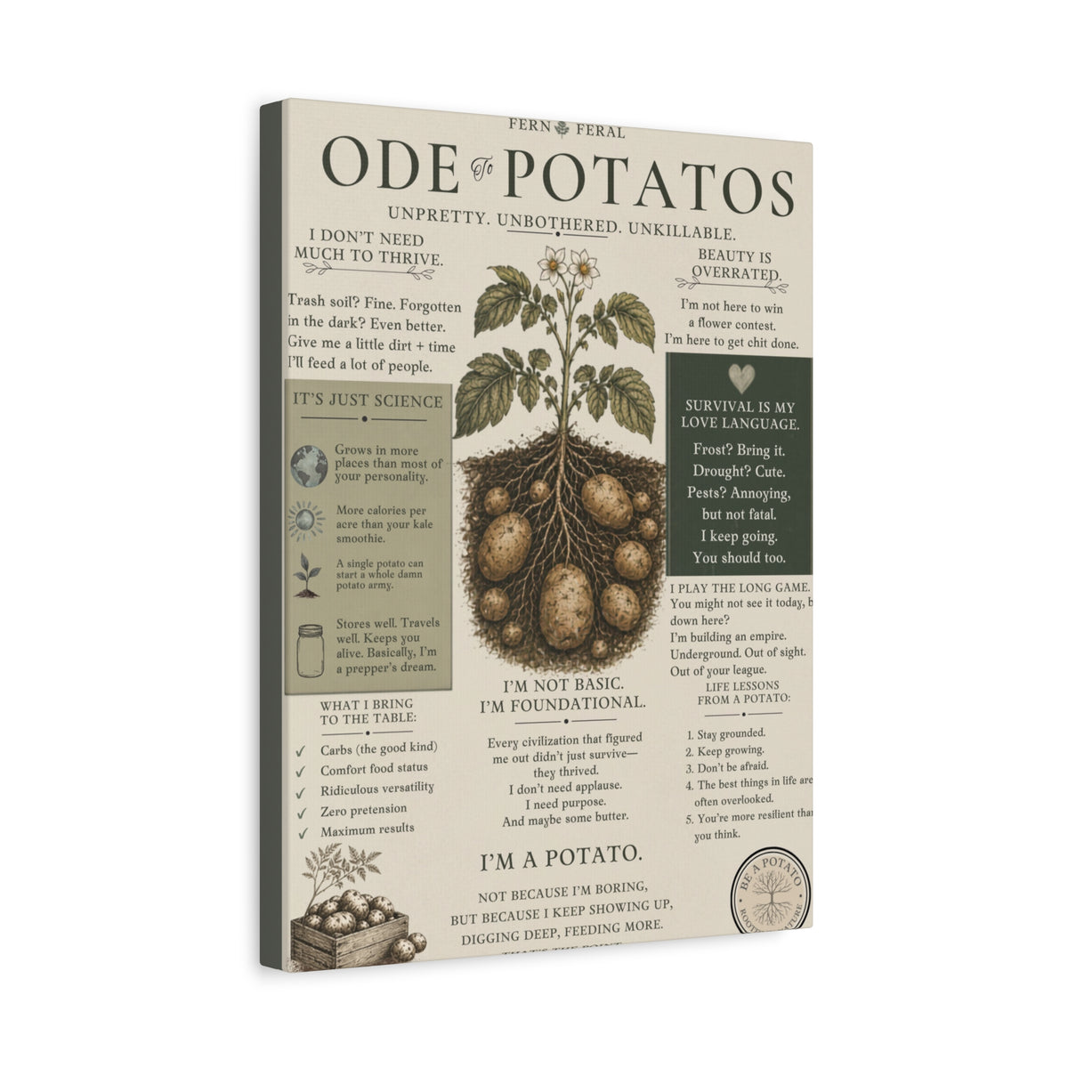 Ode to Potatoes canvas print | botanical potato art, kitchen wall decor