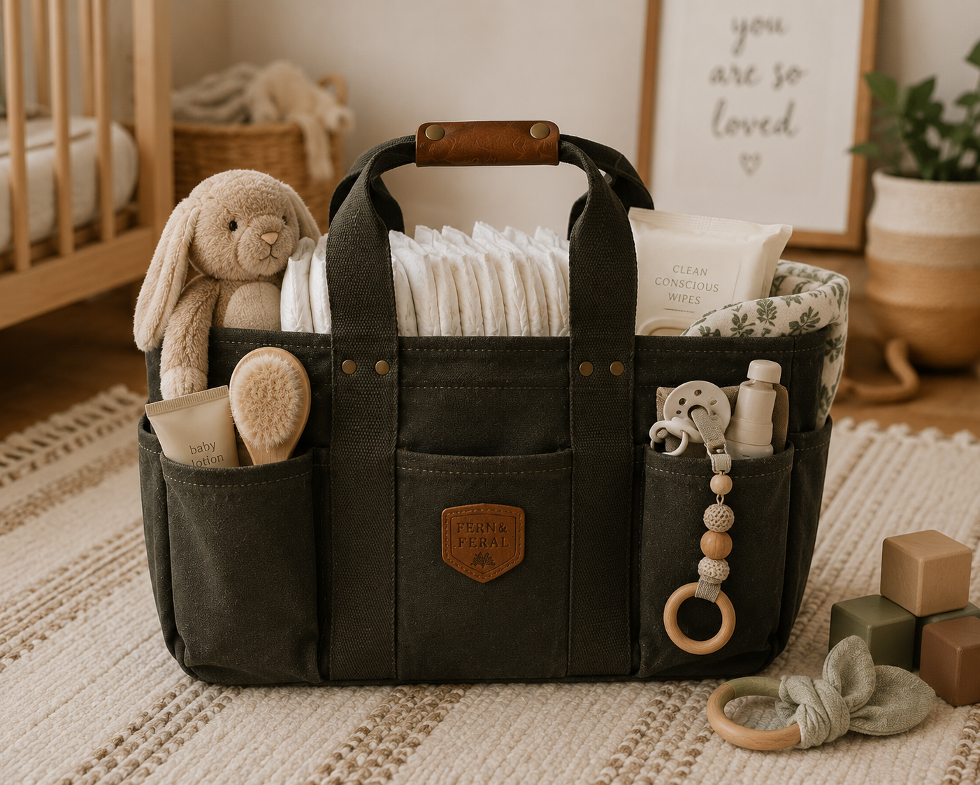 Personalized Waxed Canvas Tote Bag, Garden Tool Bag & Utility Caddy, Custom Leather Patch Organizer, Gardener Handyman Gift