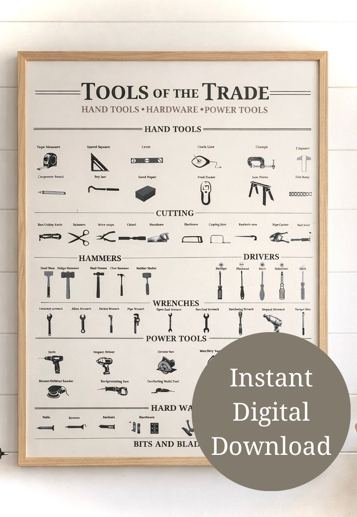 Tools of the Trade — Printable Complete DIY Workshop Reference Poster (18×24)