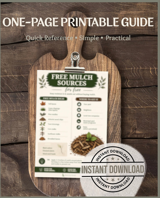 Free Mulch Sources Printable Guide | Garden Mulch Cheat Sheet PDF | Organic Gardening Tips | Sustainable Garden Printable