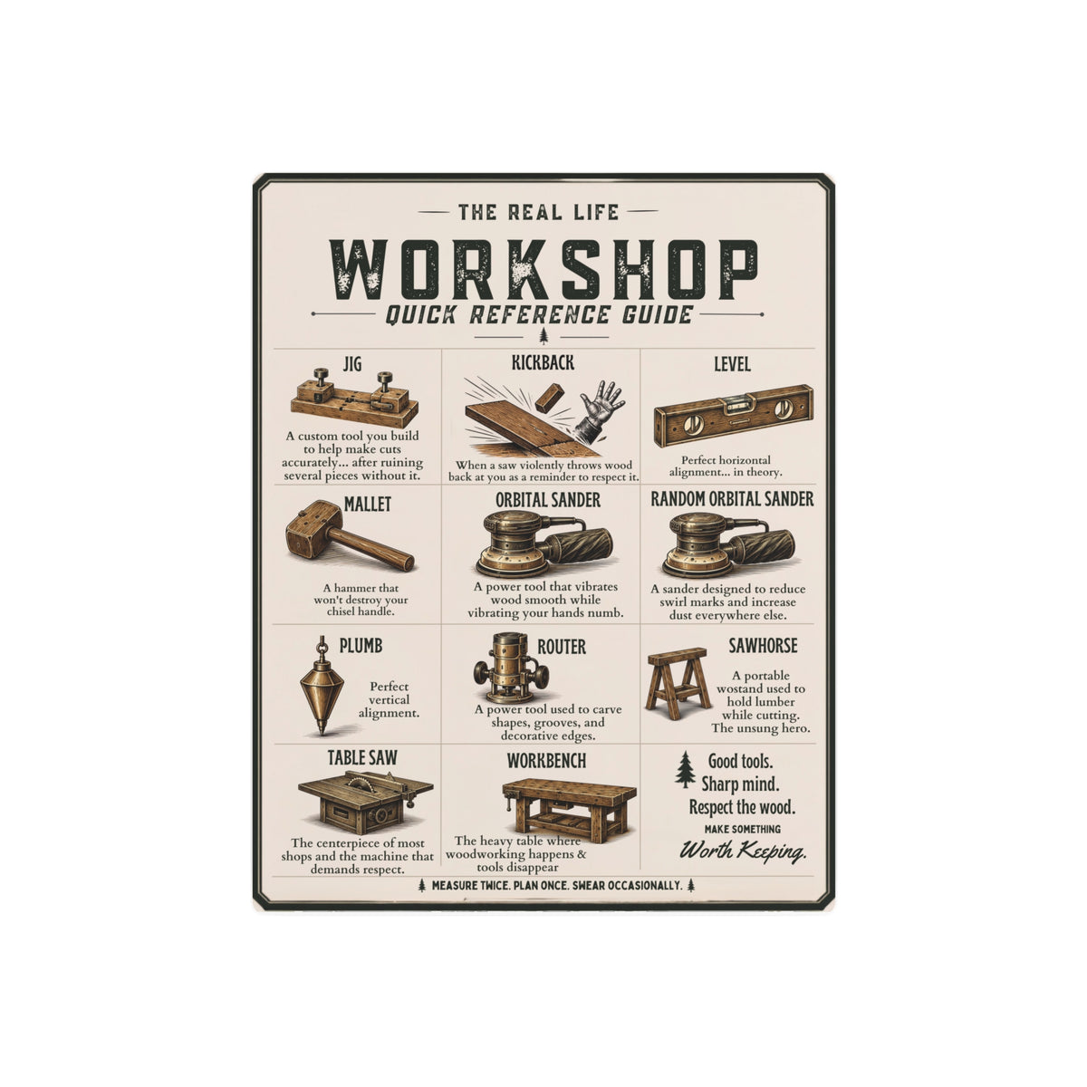 Workshop Tools Reference Metal Art Sign | Woodworking Decor