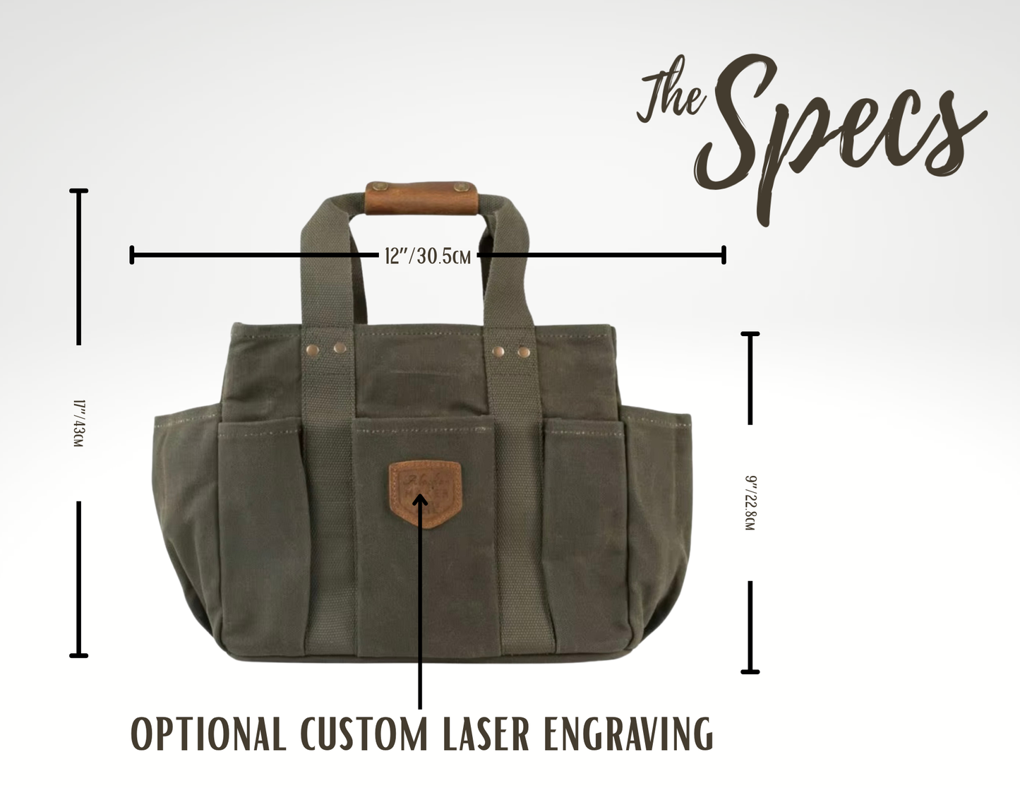Personalized Waxed Canvas Tote Bag, Garden Tool Bag & Utility Caddy, Custom Leather Patch Organizer, Gardener Handyman Gift