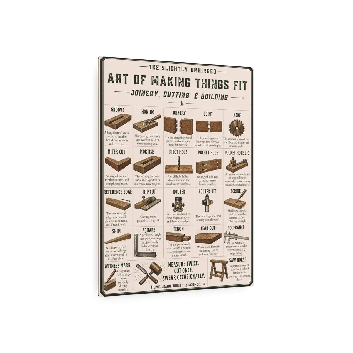 Art of Making Things Fit metal art sign | Woodworking joinery poster