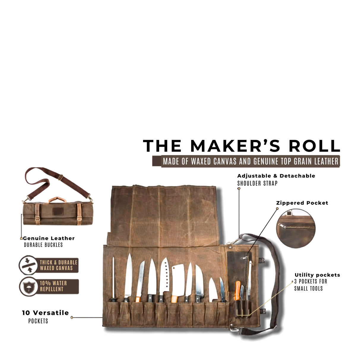 The Maker Roll™ | Personalized Waxed Canvas Tool Roll