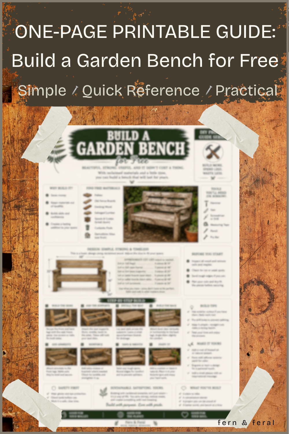 Build a Garden Bench for Free Printable Guide | DIY Garden Bench Plans PDF | Reclaimed Wood Project | Woodworking Printable