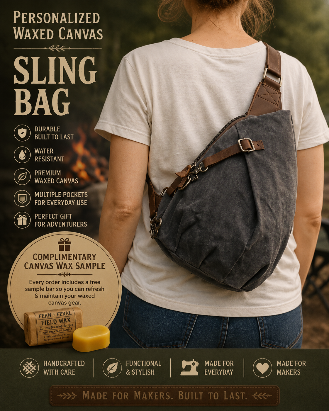 Waterproof Waxed Canvas Sling Backpack (Dumpling Bag Energy)