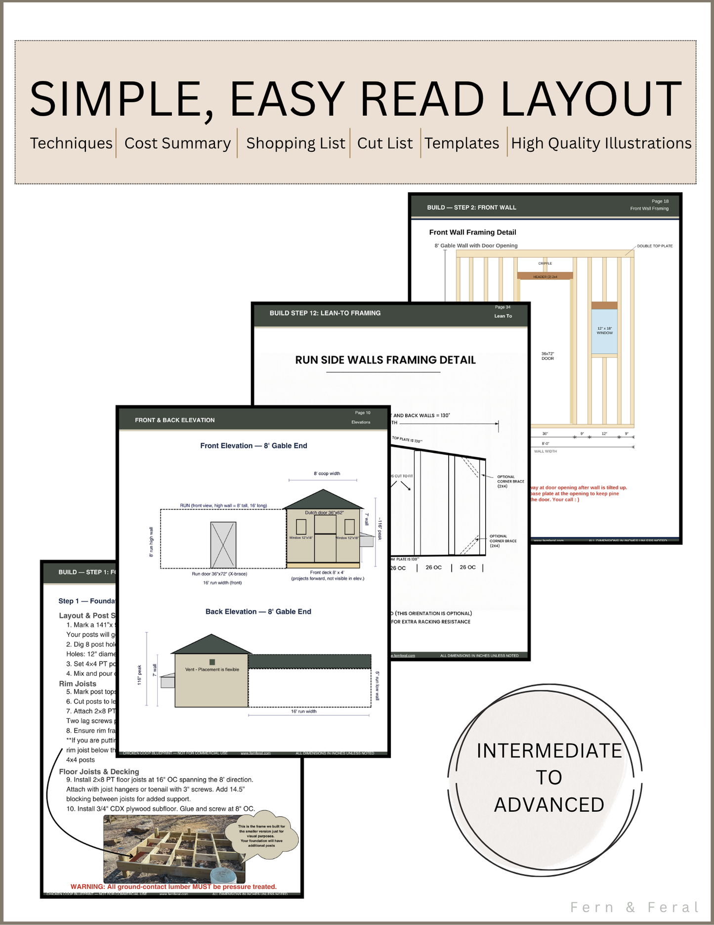 8x12 Walk-In Chicken Coop Plans with 12x16 Run | DIY Coop Blueprint | Greenhouse Shed or She Shed Conversion | Fern & Feral