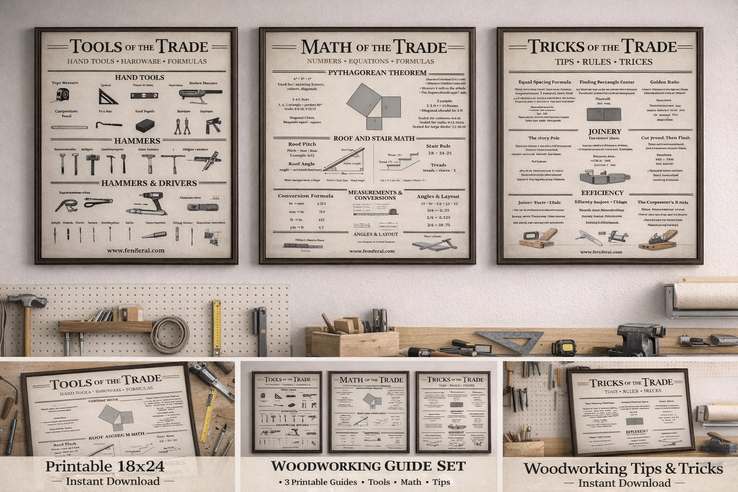 Math of the Trade Poster (Printable) | Woodworking Math, Carpentry Formulas & Layout Guide | 2:3 3:4 4:5