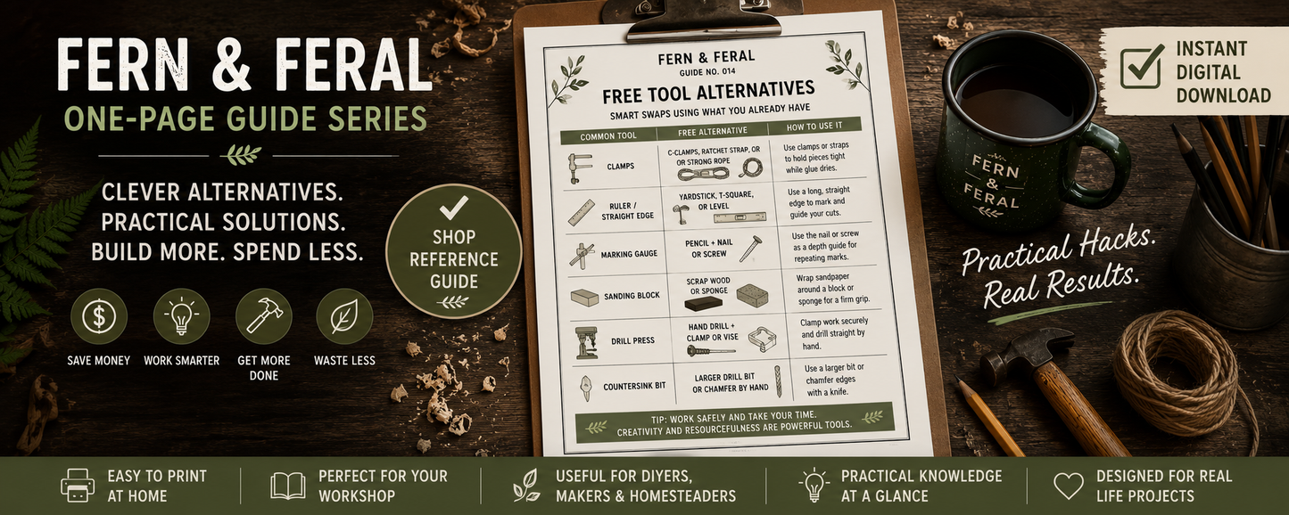 Free Tool Alternatives Printable Guide | DIY Workshop Hacks PDF | Budget Woodworking Cheat Sheet | Maker Reference Guide
