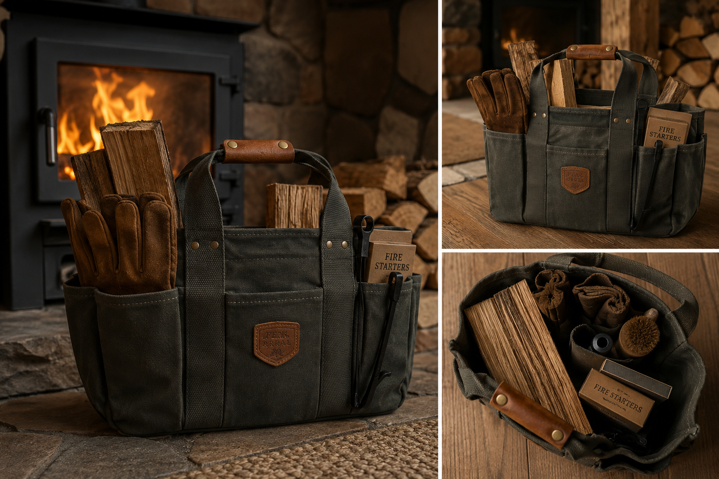 Personalized Waxed Canvas Tote Bag, Garden Tool Bag & Utility Caddy, Custom Leather Patch Organizer, Gardener Handyman Gift