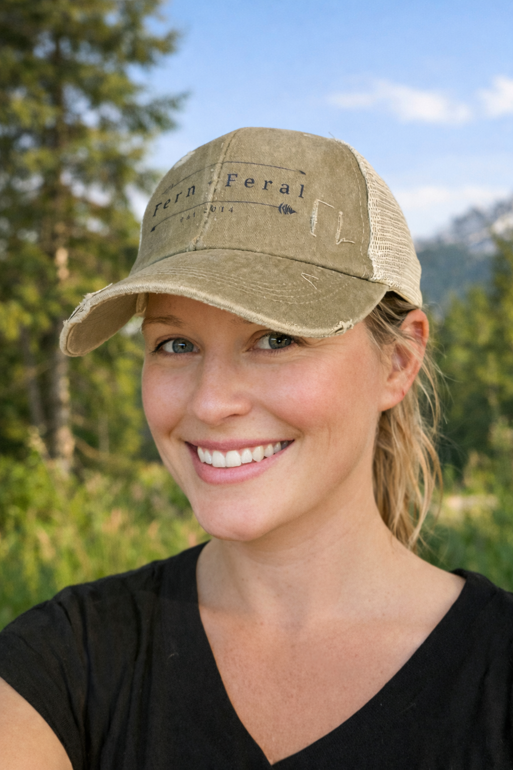 Women’s Distressed Trucker Hat (High Ponytail Approved)
