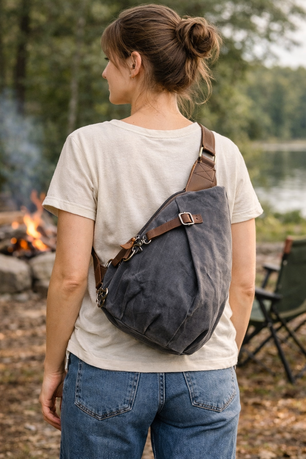 Waterproof Waxed Canvas Sling Backpack (Dumpling Bag Energy)