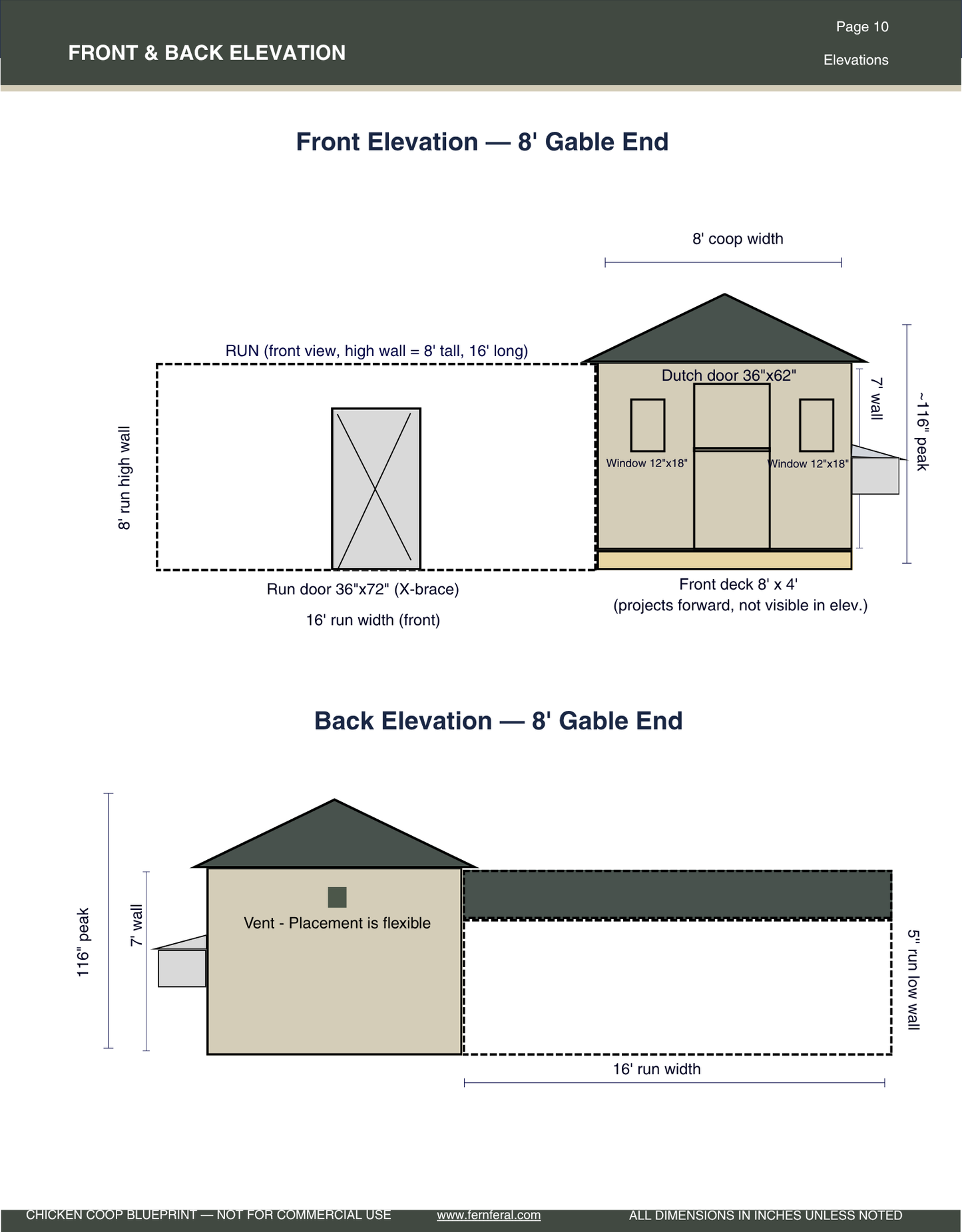 8x12 Walk-In Chicken Coop Plans with 12x16 Run | DIY Coop Blueprint | Greenhouse Shed or She Shed Conversion | Fern & Feral